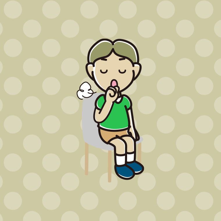 椅子で咳払いする小学生男子のイラスト【色、背景あり】PNG