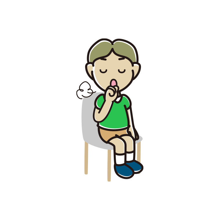 椅子で咳払いする小学生男子のイラスト【色あり、背景なし】透過PNG