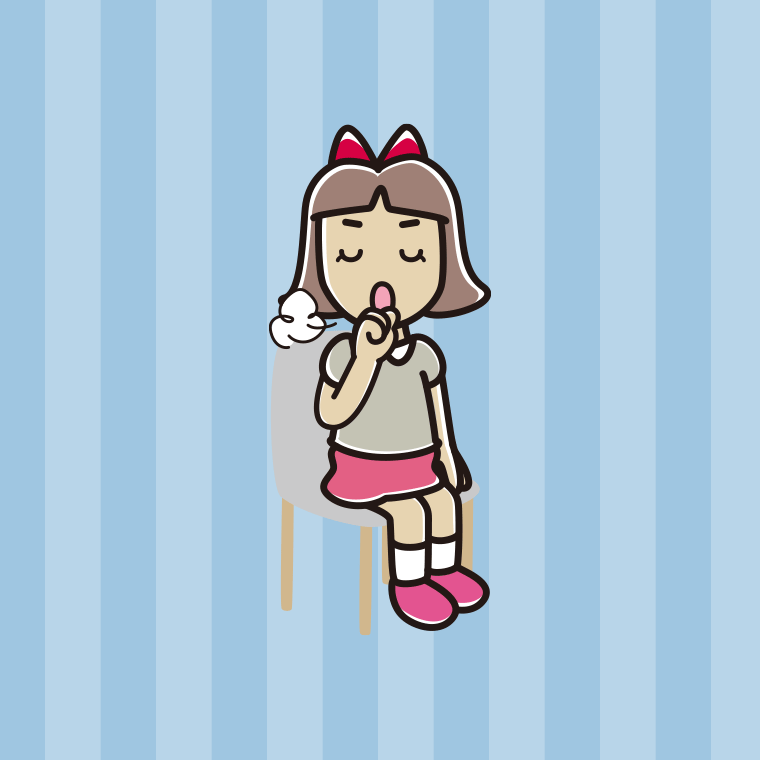 椅子で咳払いする小学生女子のイラスト【色、背景あり】PNG
