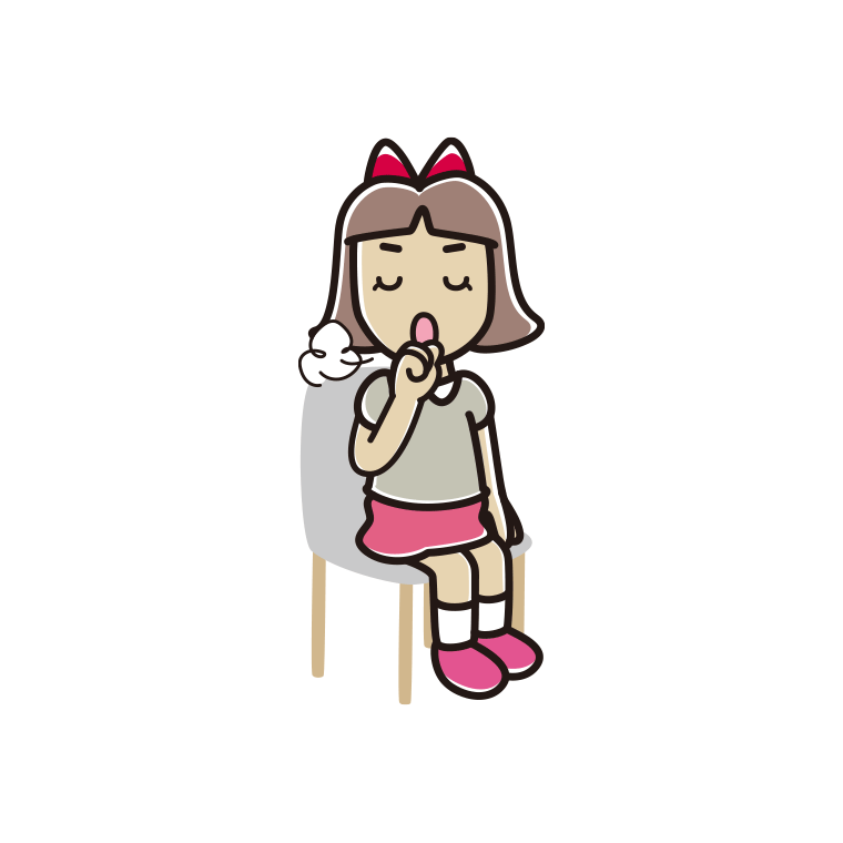 椅子で咳払いする小学生女子のイラスト【色あり、背景なし】透過PNG