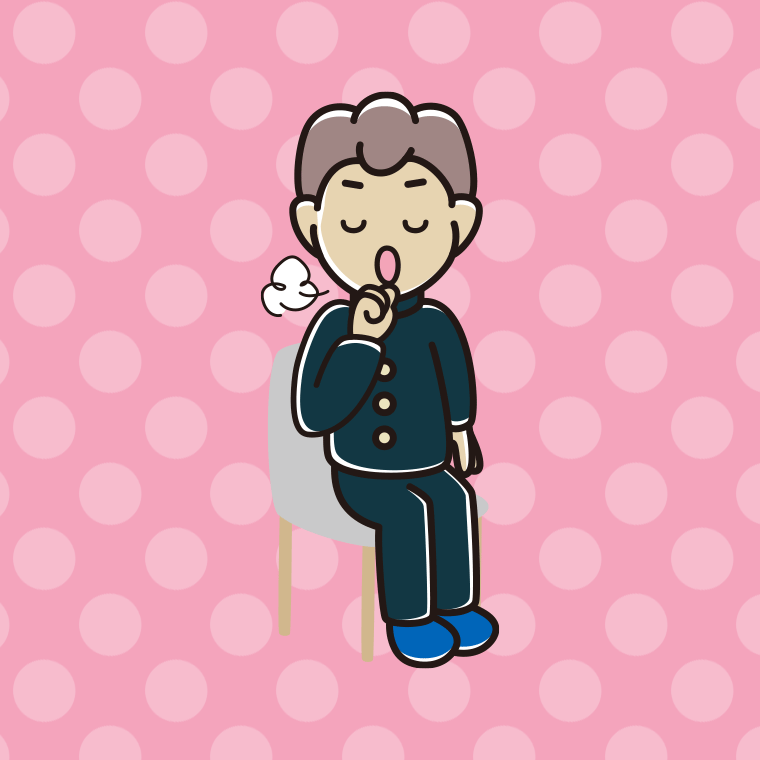 椅子で咳払いする男子中学生のイラスト【色、背景あり】PNG