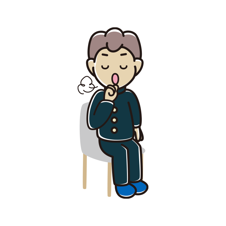 椅子で咳払いする男子中学生のイラスト【色あり、背景なし】透過PNG