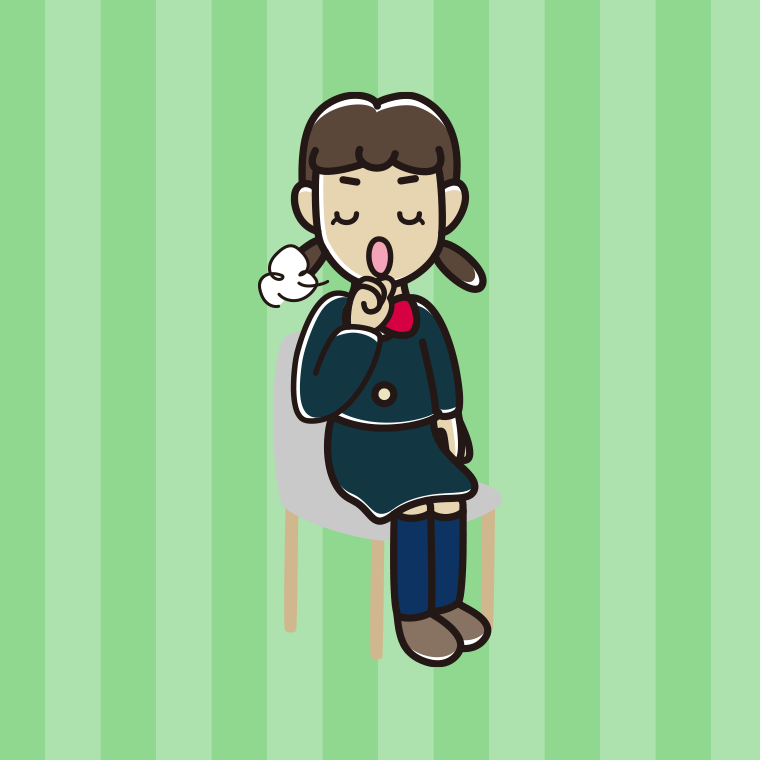 椅子で咳払いする女子中学生のイラスト【色、背景あり】PNG