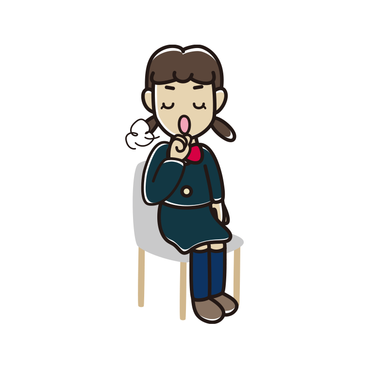 椅子で咳払いする女子中学生のイラスト【色あり、背景なし】透過PNG