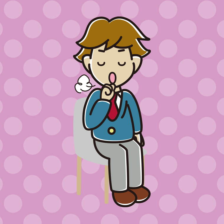 椅子で咳払いする男子高校生のイラスト【色、背景あり】PNG