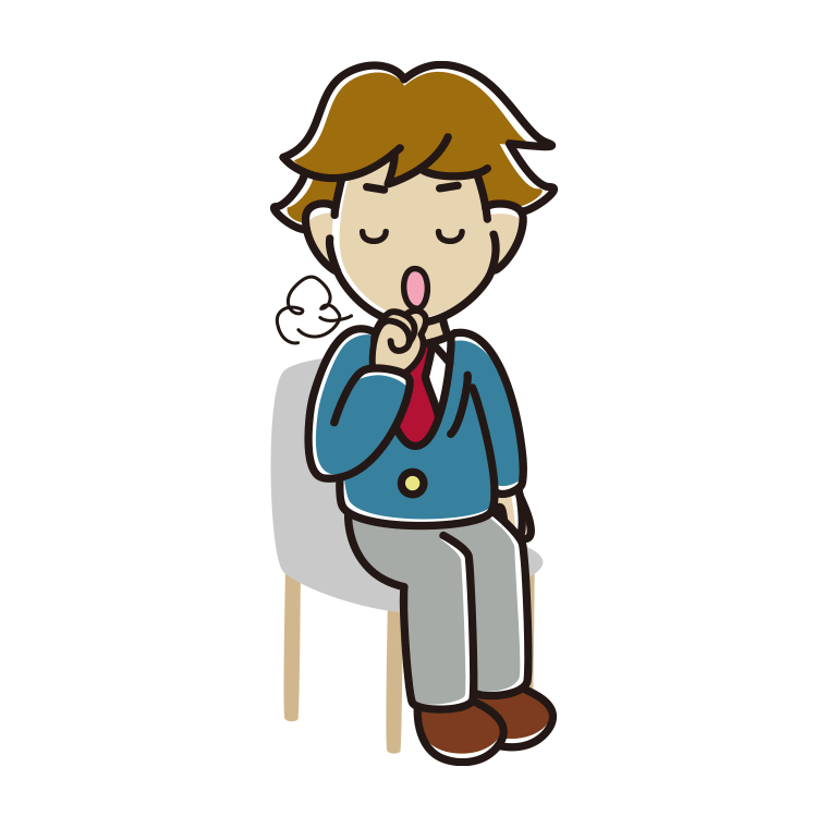 椅子で咳払いする男子高校生のイラスト【色あり、背景なし】透過PNG