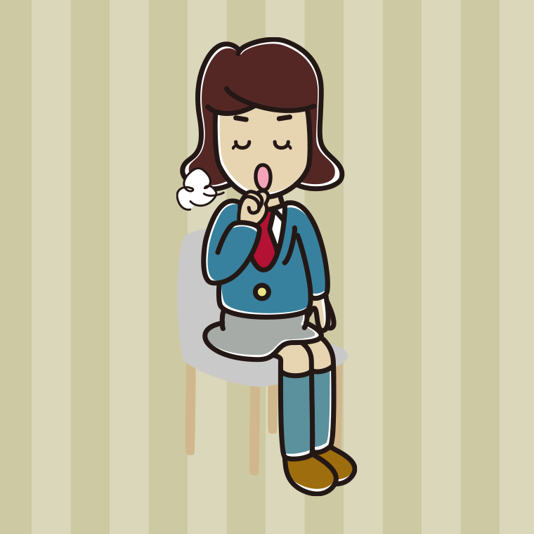 椅子で咳払いする女子高校生のイラスト【色、背景あり】PNG