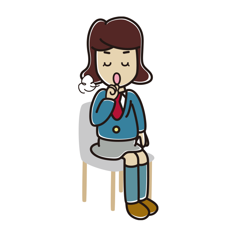 椅子で咳払いする女子高校生のイラスト【色あり、背景なし】透過PNG