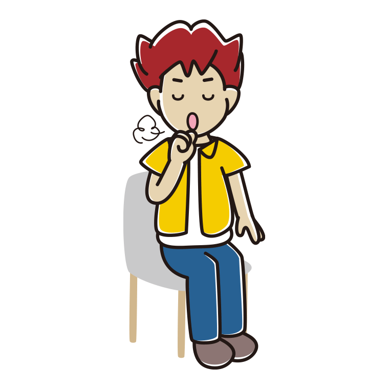 椅子で咳払いする男子大学生のイラスト【色あり、背景なし】透過PNG