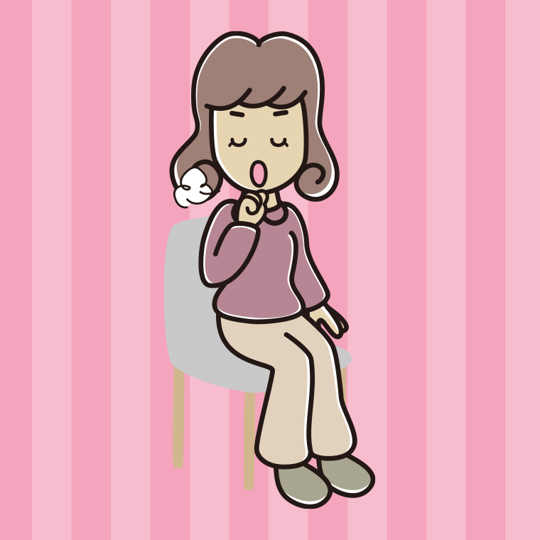 椅子で咳払いする女子大学生のイラスト【色、背景あり】PNG
