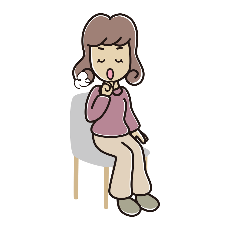 椅子で咳払いする女子大学生のイラスト【色あり、背景なし】透過PNG