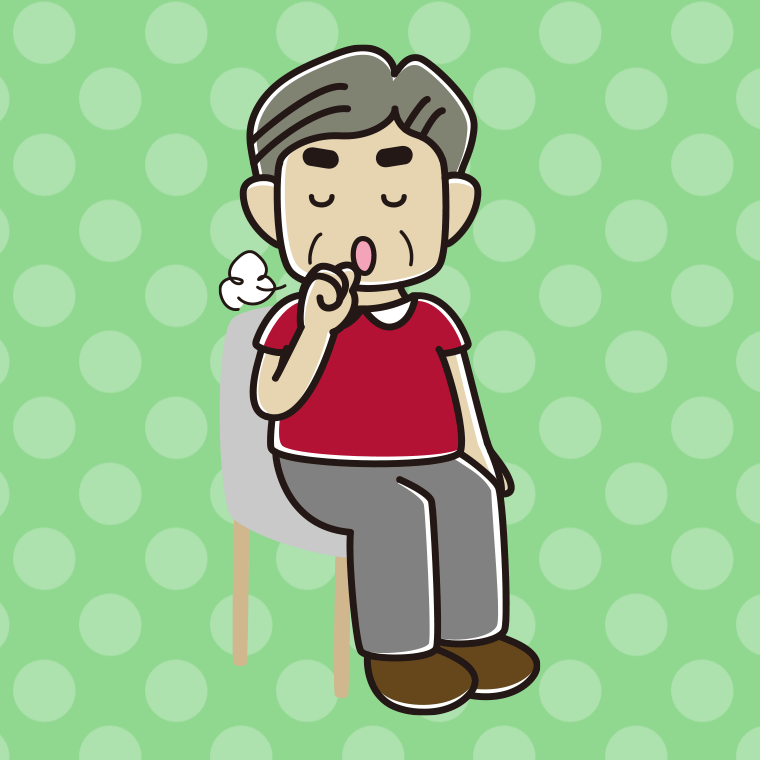 【フリー素材】椅子で咳払いするおじさんのイラスト