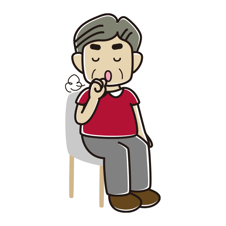 椅子で咳払いするおじさんのイラスト【色あり、背景なし】透過PNG