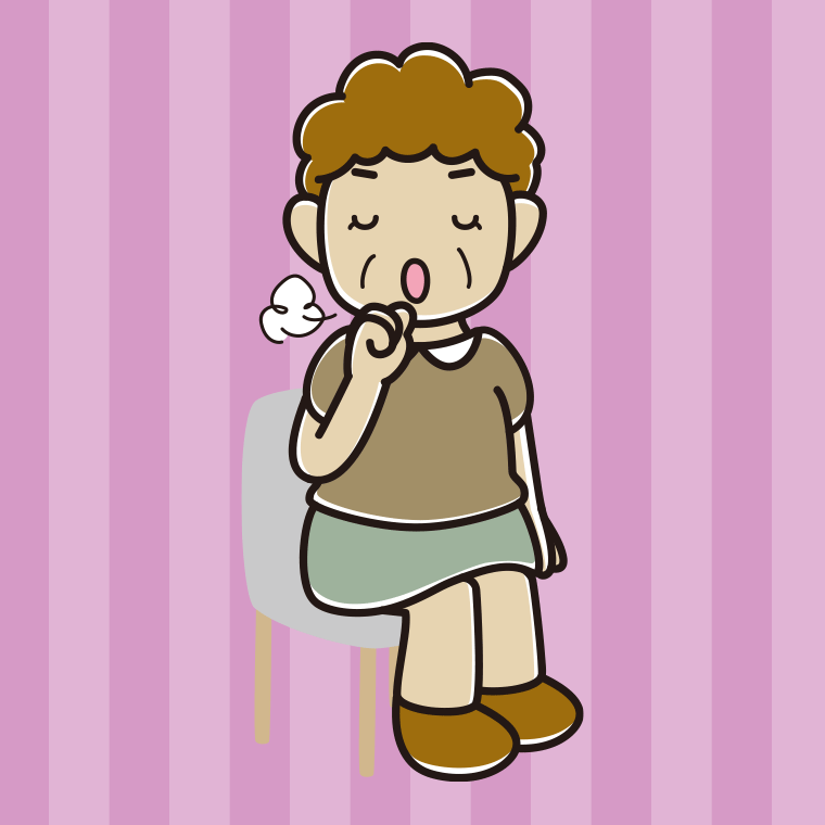 【フリー素材】椅子で咳払いするおばさんのイラスト