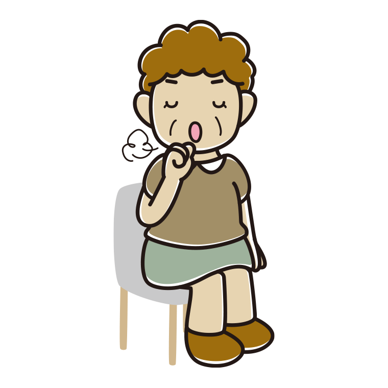 椅子で咳払いするおばさんのイラスト【色あり、背景なし】透過PNG