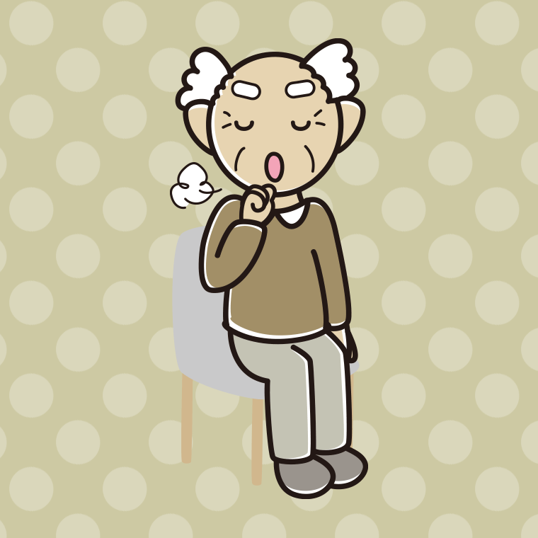 【フリー素材】椅子で咳払いするおじいさんのイラスト