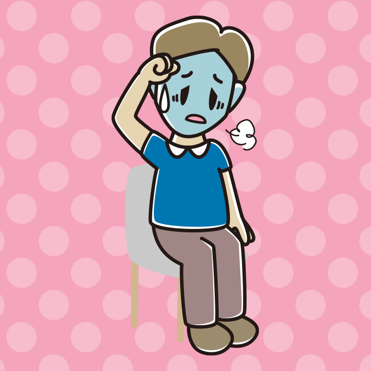 椅子で具合が悪い男性のイラスト【色、背景あり】PNG