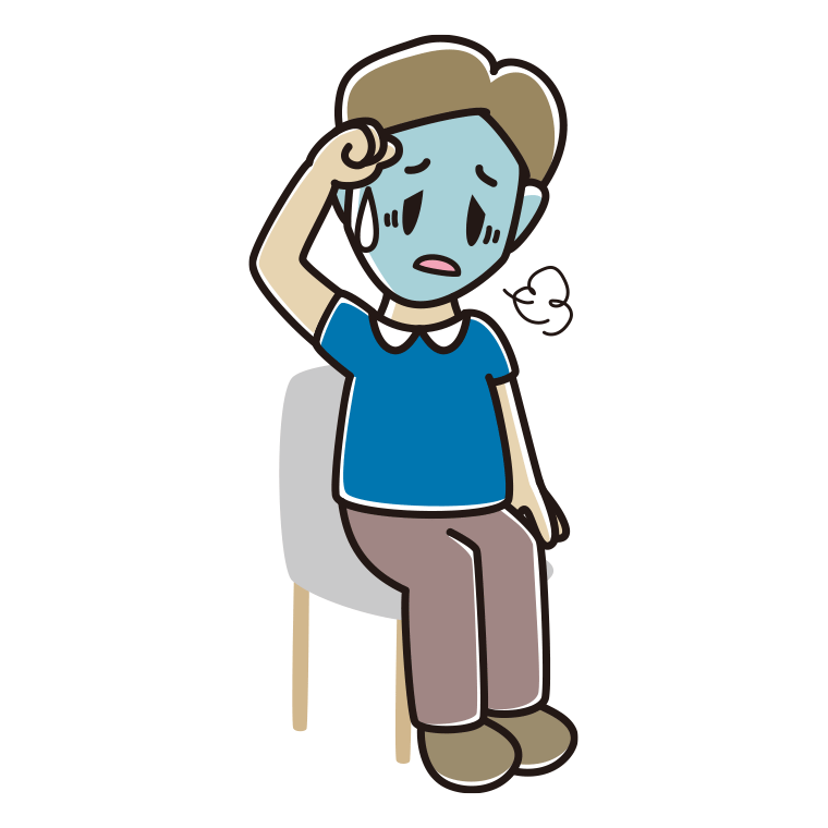 椅子で具合が悪い男性のイラスト【色あり、背景なし】透過PNG