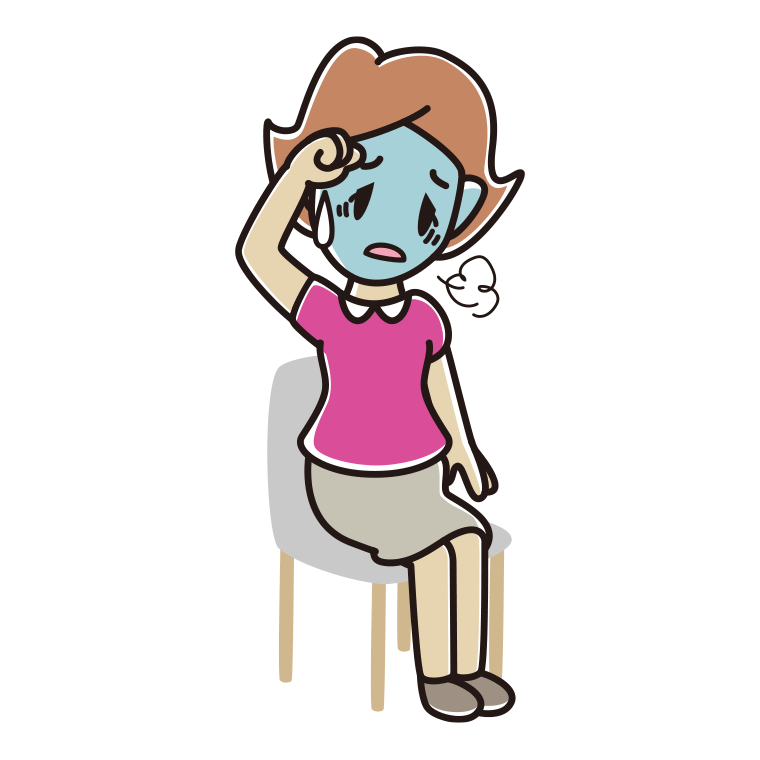 椅子で具合が悪い女性のイラスト【色あり、背景なし】透過PNG