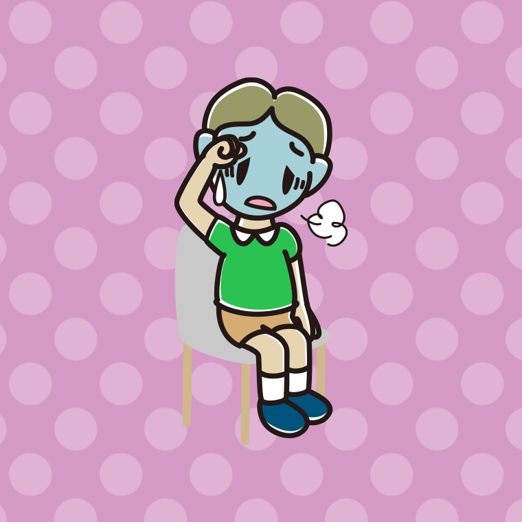 椅子で具合が悪い小学生男子のイラスト【色、背景あり】PNG