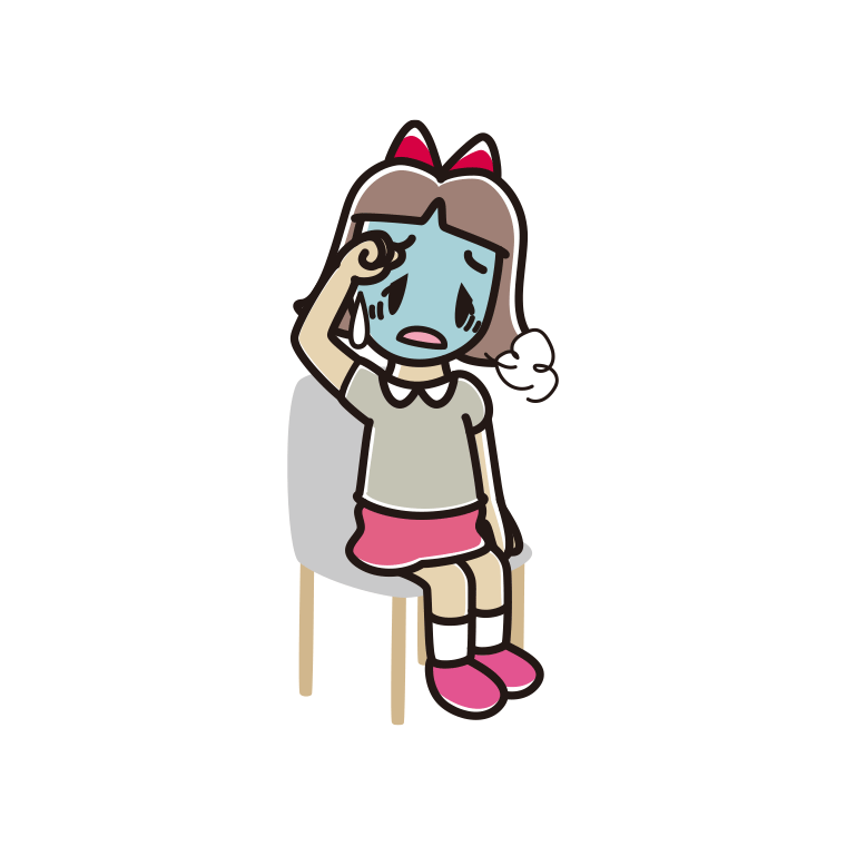 椅子で具合が悪い小学生女子のイラスト【色あり、背景なし】透過PNG