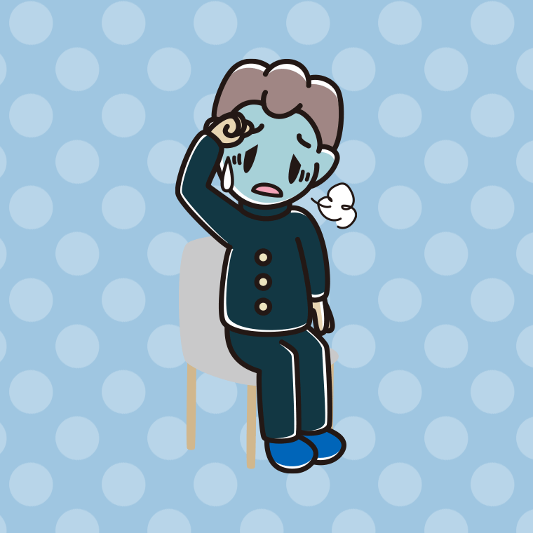 椅子で具合が悪い男子中学生のイラスト【色、背景あり】PNG