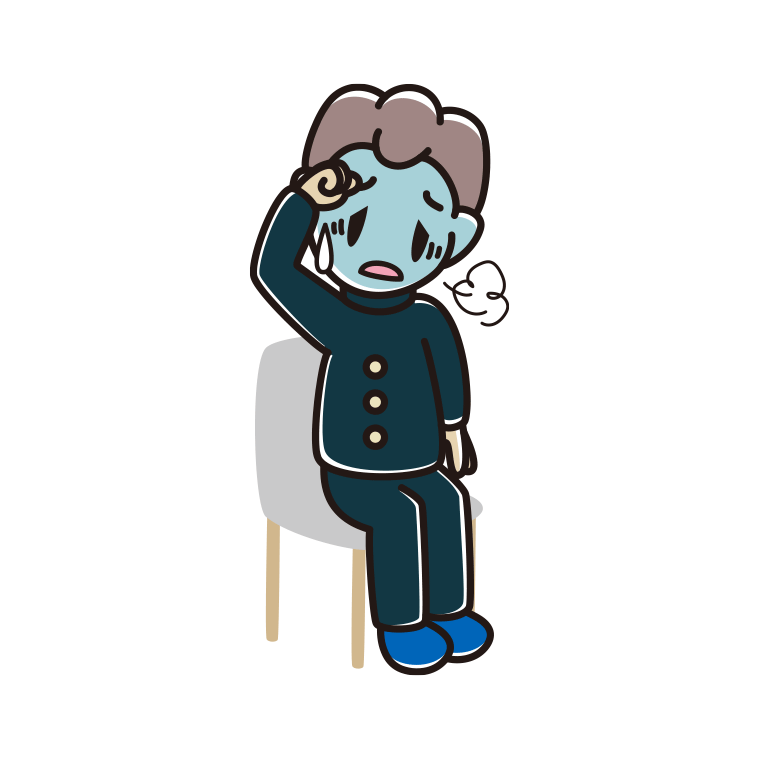 椅子で具合が悪い男子中学生のイラスト【色あり、背景なし】透過PNG