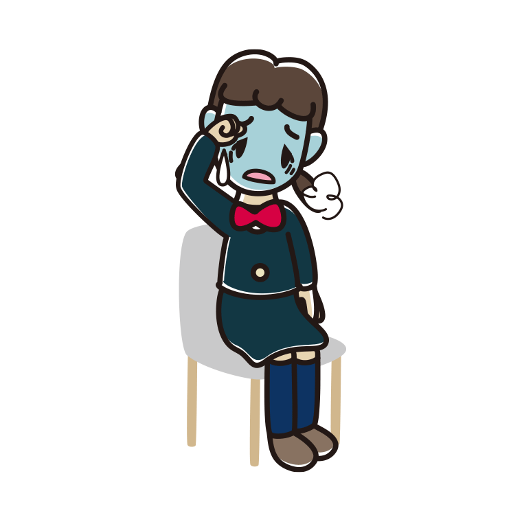椅子で具合が悪い女子中学生のイラスト【色あり、背景なし】透過PNG