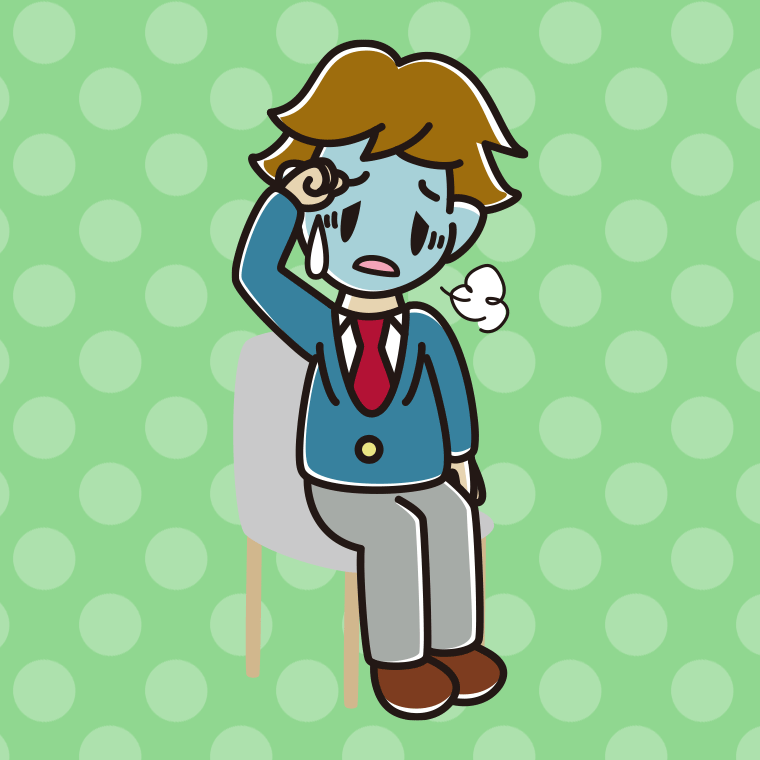 椅子で具合が悪い男子高校生のイラスト【色、背景あり】PNG