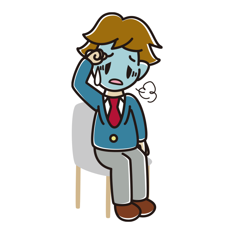 椅子で具合が悪い男子高校生のイラスト【色あり、背景なし】透過PNG