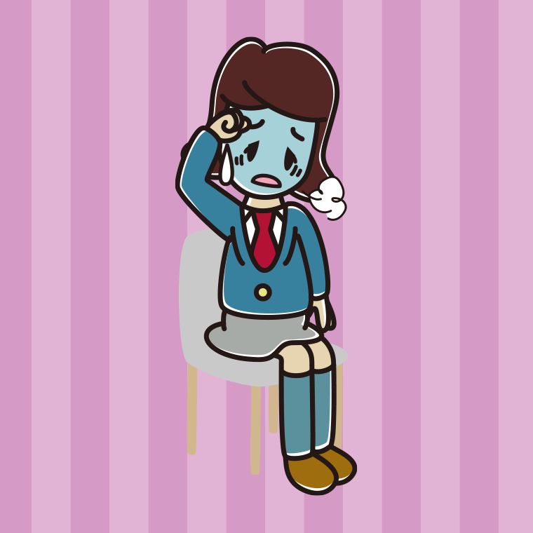 椅子で具合が悪い女子高校生のイラスト【色、背景あり】PNG