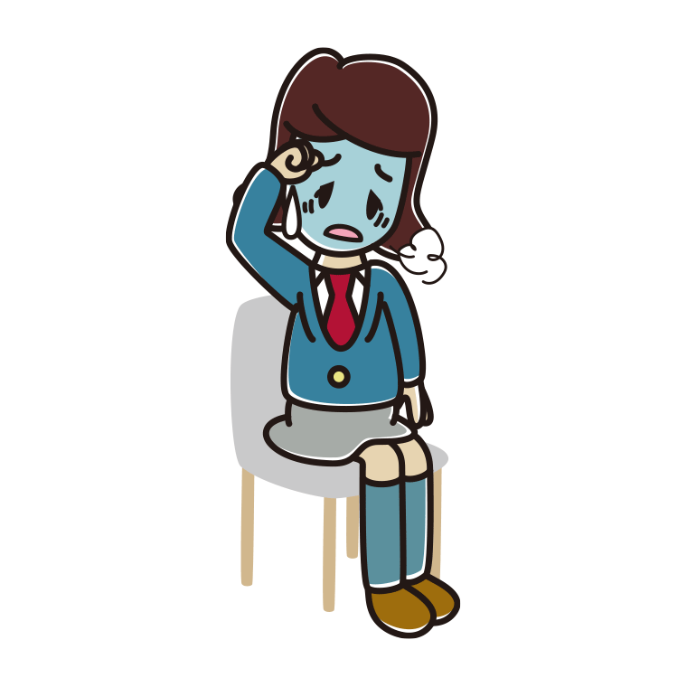 椅子で具合が悪い女子高校生のイラスト【色あり、背景なし】透過PNG