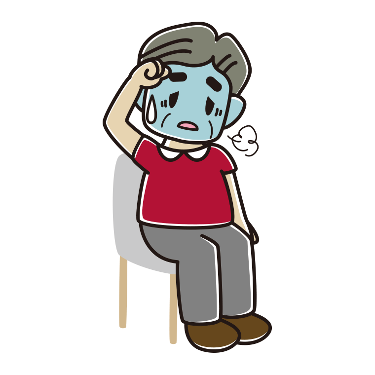 椅子で具合が悪いおじさんのイラスト【色あり、背景なし】透過PNG