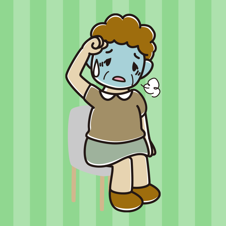 【フリー素材】椅子で具合が悪いおばさんのイラスト