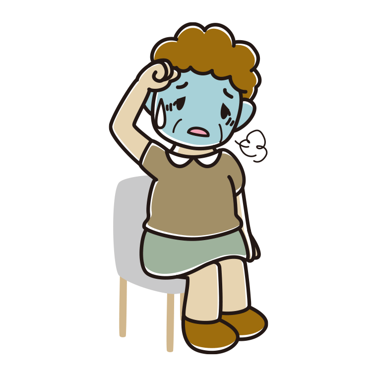 椅子で具合が悪いおばさんのイラスト【色あり、背景なし】透過PNG
