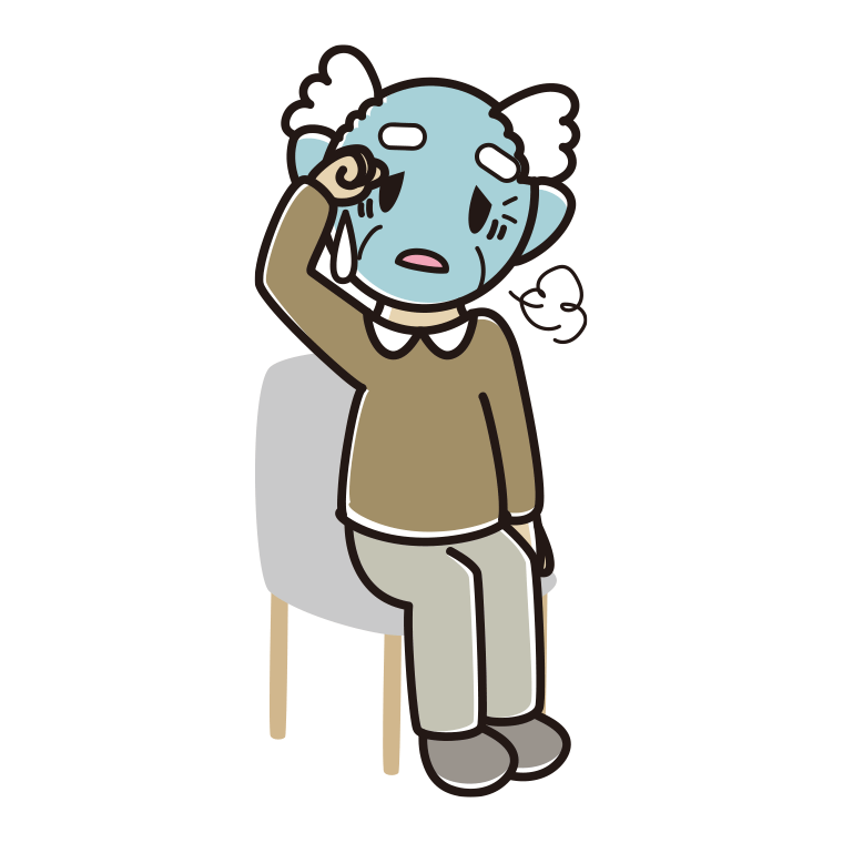 椅子で具合が悪いおじいさんのイラスト【色あり、背景なし】透過PNG