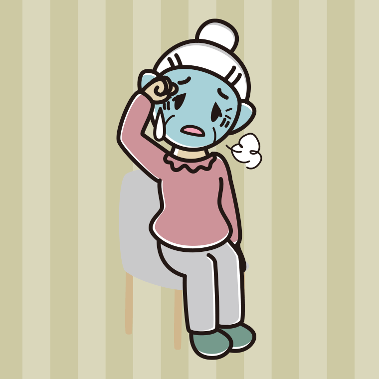 【フリー素材】椅子で具合が悪いおばあさんのイラスト