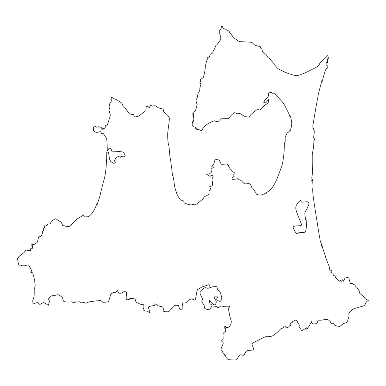 青森県の地図（詳細版・リアル）のイラスト【線のみ】透過PNG
