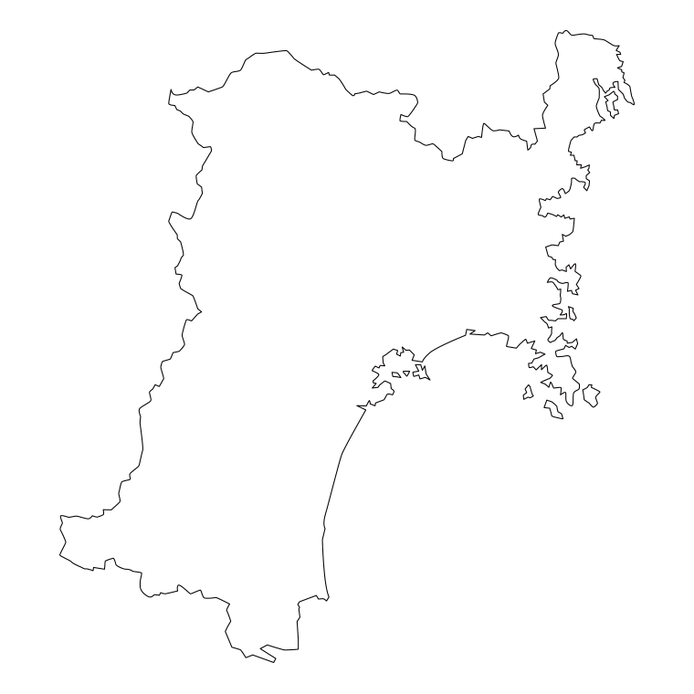 宮城県の地図（詳細版・リアル）のイラスト【線のみ】透過PNG