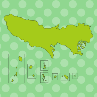 東京都の地図（詳細版・リアル）のイラスト【色、背景あり】PNG