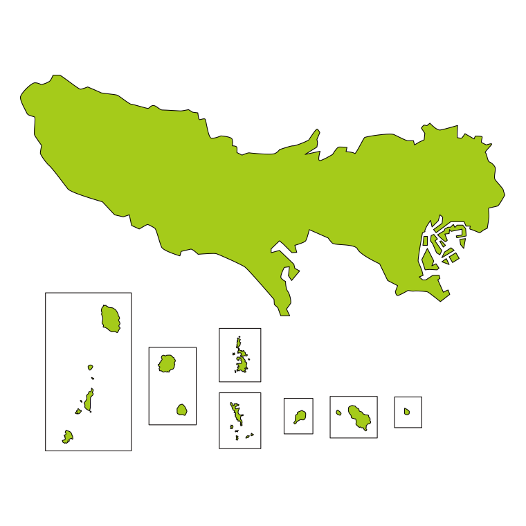 東京都の地図（詳細版・リアル）のイラスト【色あり、背景なし】透過PNG