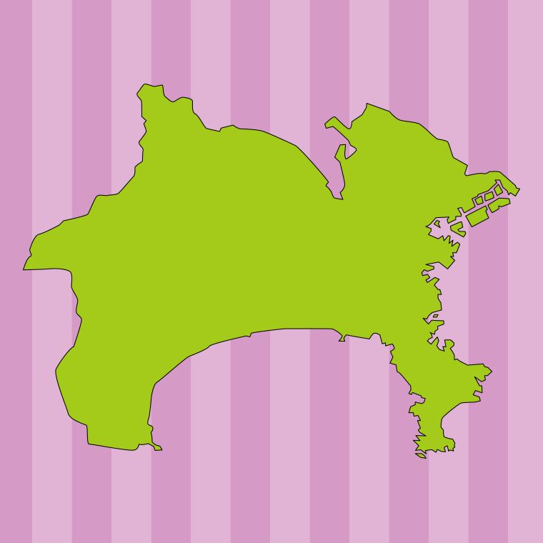 神奈川県の地図（詳細版・リアル）のイラスト【色、背景あり】PNG