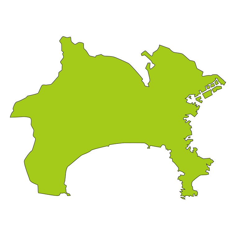 神奈川県の地図（詳細版・リアル）のイラスト【色あり、背景なし】透過PNG