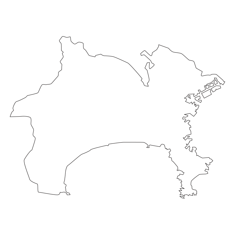神奈川県の地図（詳細版・リアル）のイラスト【線のみ】透過PNG