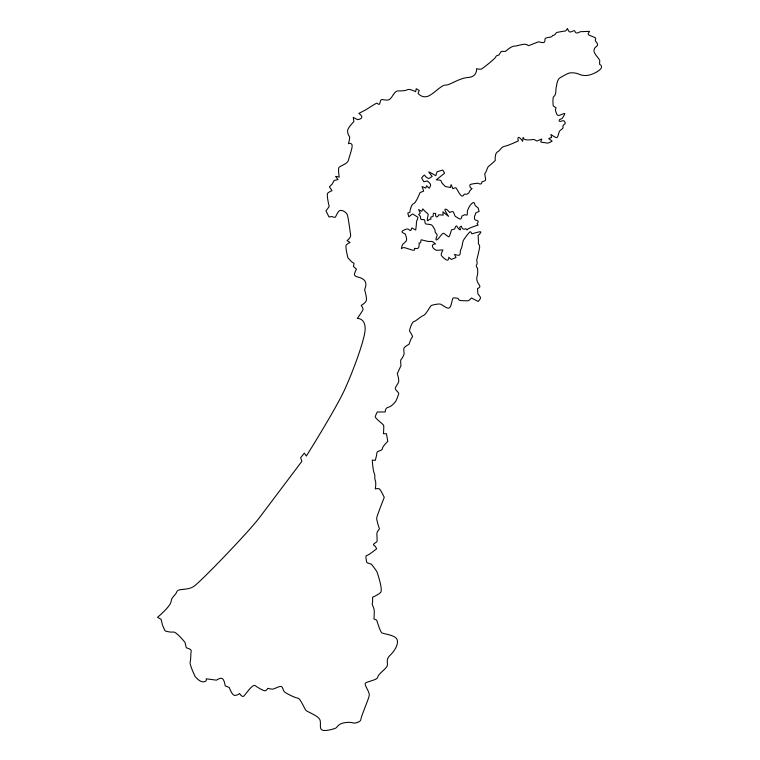 石川県の地図（詳細版・リアル）のイラスト【線のみ】透過PNG