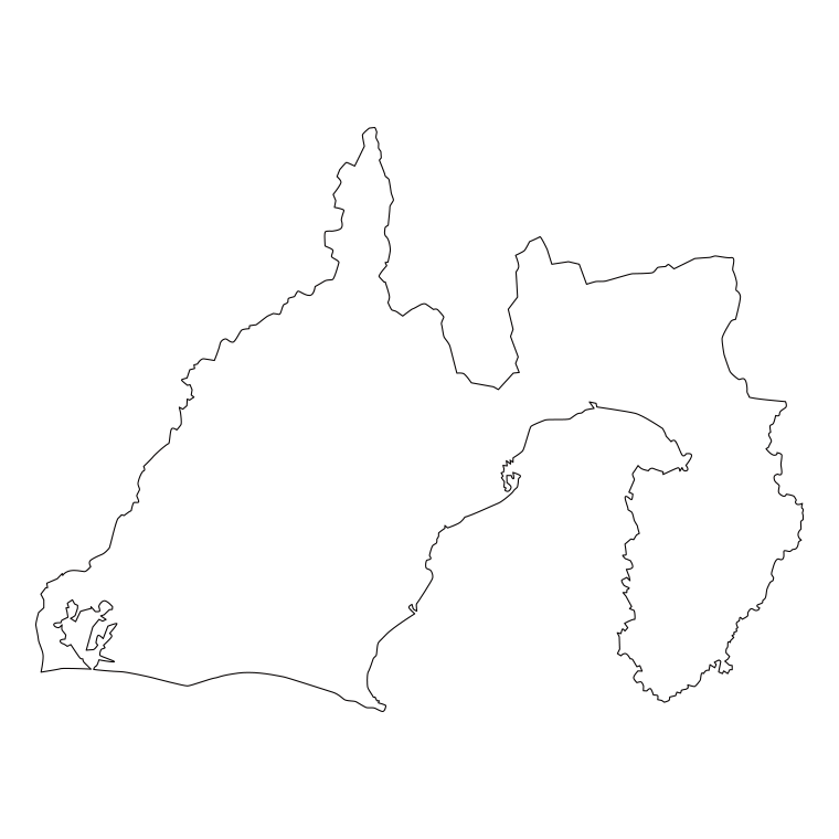 静岡県の地図（詳細版・リアル）のイラスト【線のみ】透過PNG