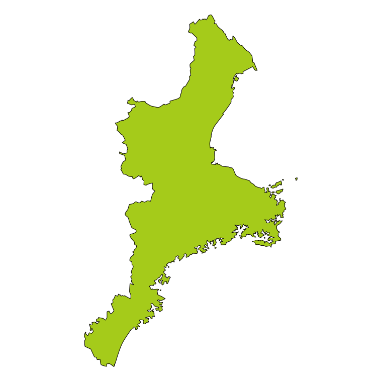 三重県の地図（詳細版・リアル）のイラスト【色あり、背景なし】透過PNG