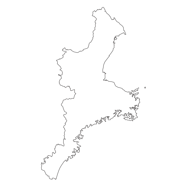 三重県の地図（詳細版・リアル）のイラスト【線のみ】透過PNG