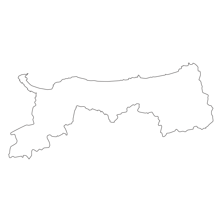 鳥取県の地図（詳細版・リアル）のイラスト【線のみ】透過PNG