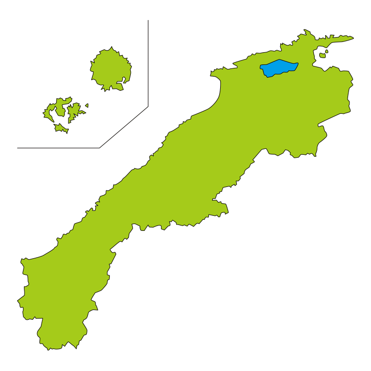 島根県の地図（詳細版・リアル）のイラスト【色あり、背景なし】透過PNG